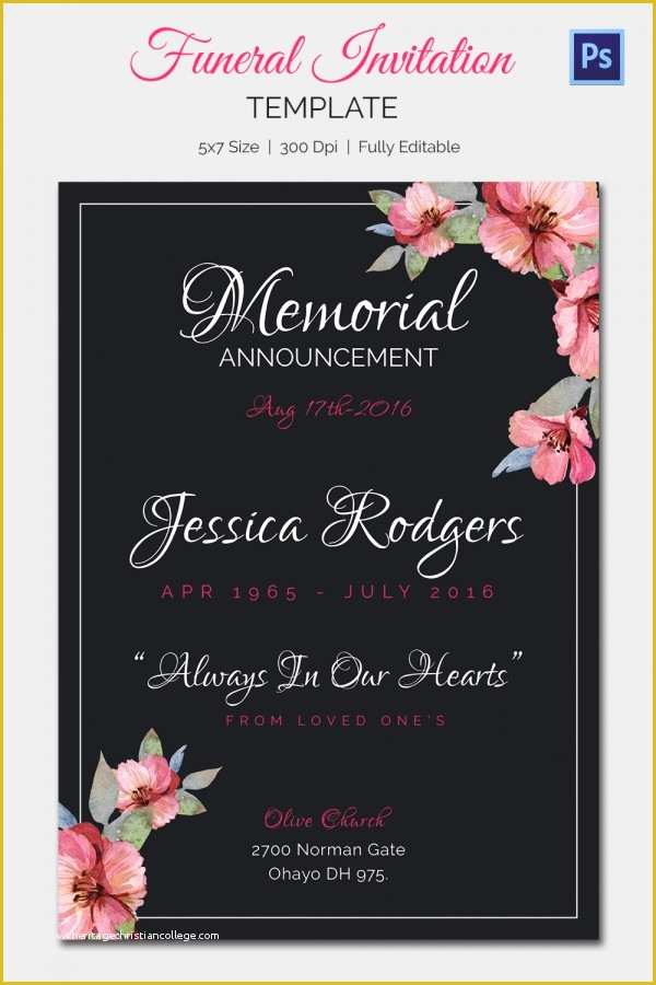 Memorial Service Announcement Template Free Of 15 Funeral Invitation Templates – Free Sample Example