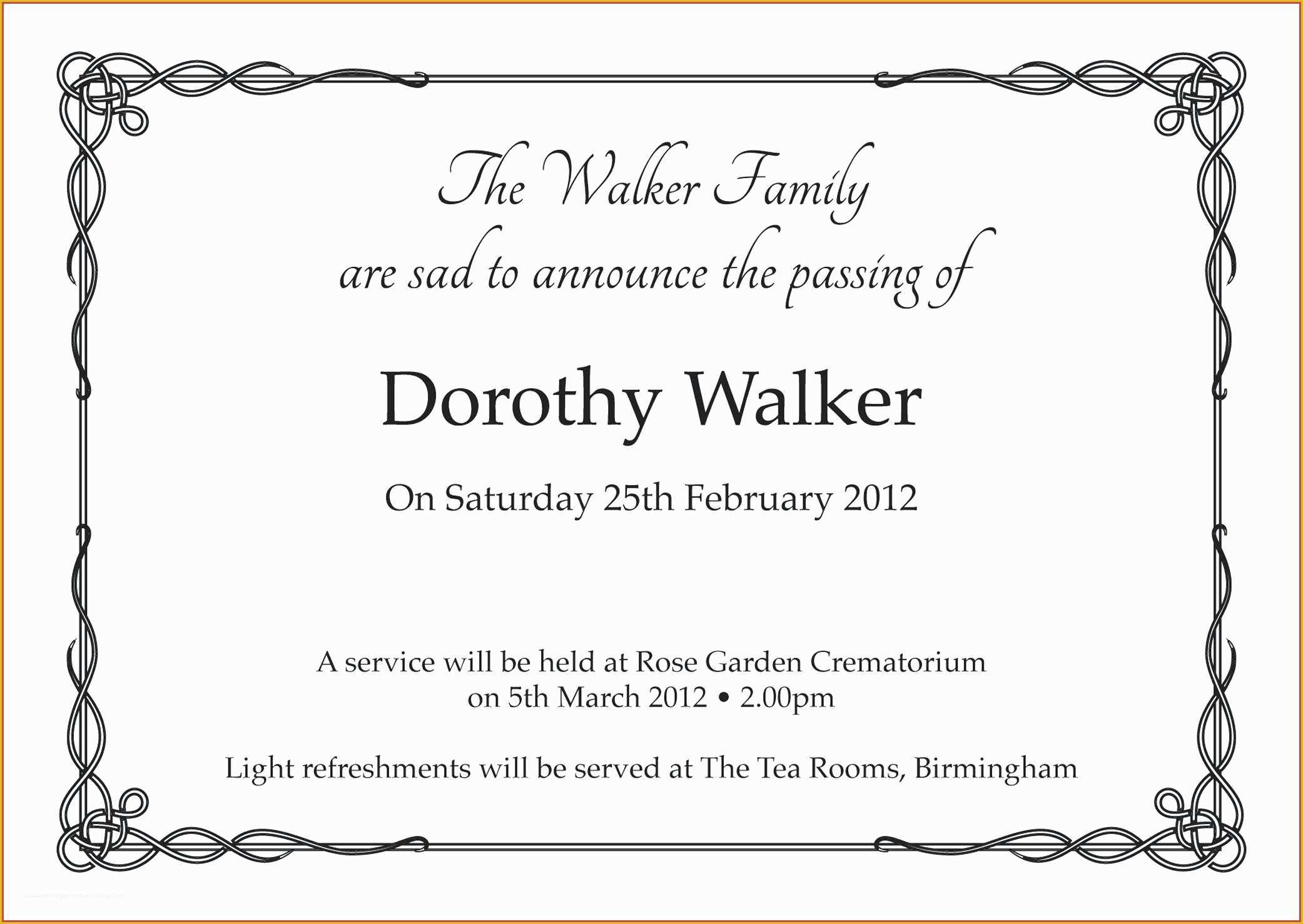 Memorial Service Announcement Template Free Of Template Memorial Service Notice Template