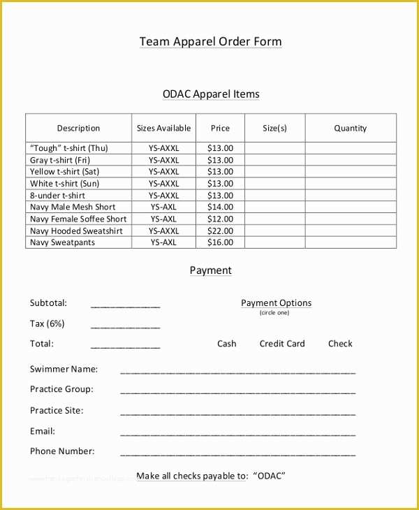 Merchandise order form Template Free Of 12 Apparel order forms Free Sample Example format