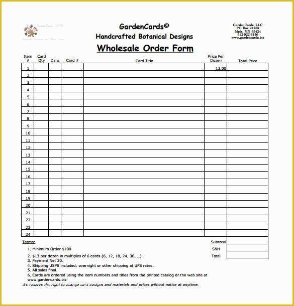 Merchandise order form Template Free Of order form Template