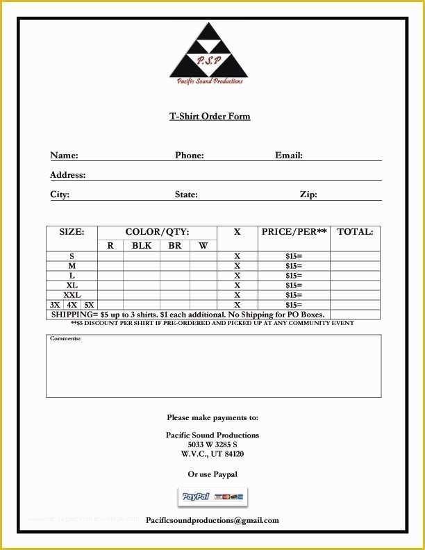 Merchandise order form Template Free Of T Shirt order form Template