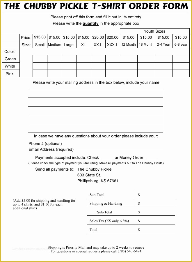 Merchandise order form Template Free Of T Shirt order form Template