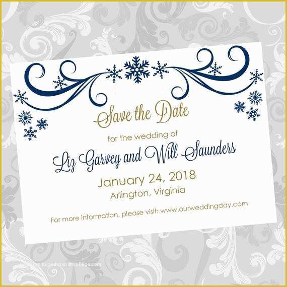 Microsoft Save the Date Templates Free Of Wedding Save the Date Diy Template Navy Swirling Snowflakes