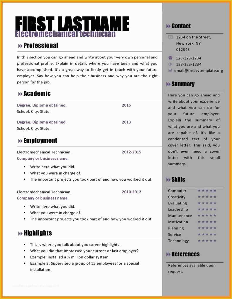 Microsoft Word Free Templates for Resumes Of 8 Free Cv Template Microsoft Word
