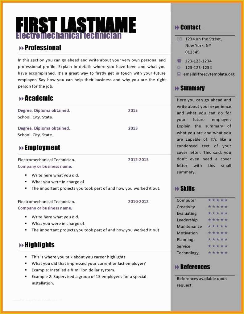 Microsoft Word Free Templates for Resumes Of 8 Free Cv Template Microsoft Word