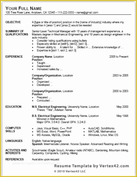Microsoft Word Free Templates for Resumes Of Job Search Free Resume Template for Microsoft Word