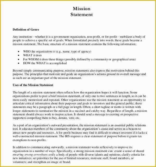 Mission Statement Template Free Of 12 Mission Statement Examples Word Pdf