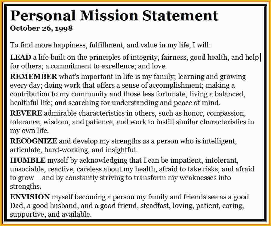 Mission Statement Template Free Of 5 Personal Mission Statement Examples