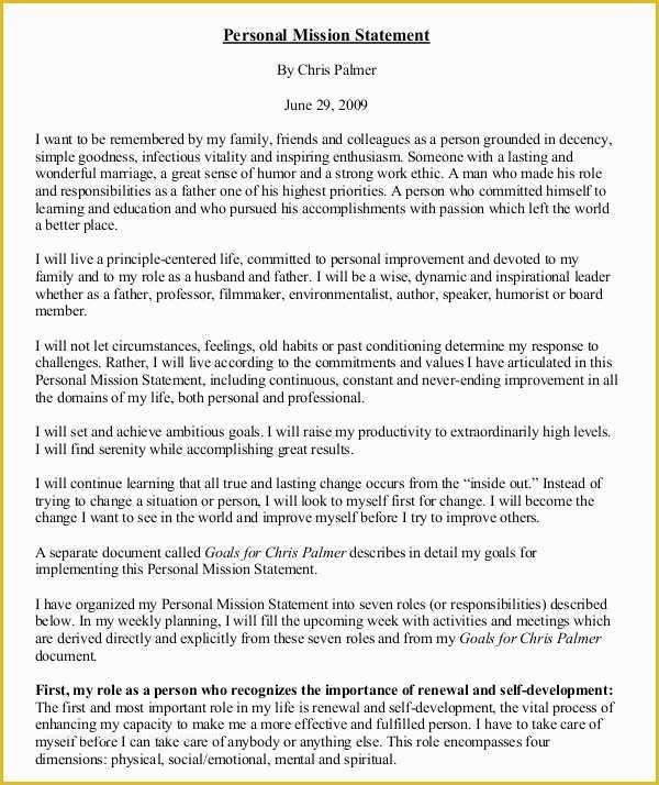 Mission Statement Template Free Of Examples Of A Personal Career Mission Statement