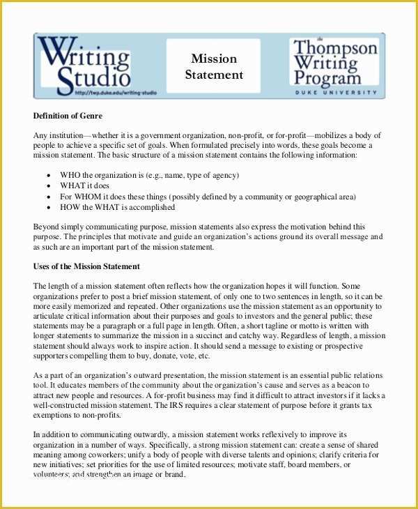 Mission Statement Template Free Of Mission Statement Template 10 Free Word Pdf Document