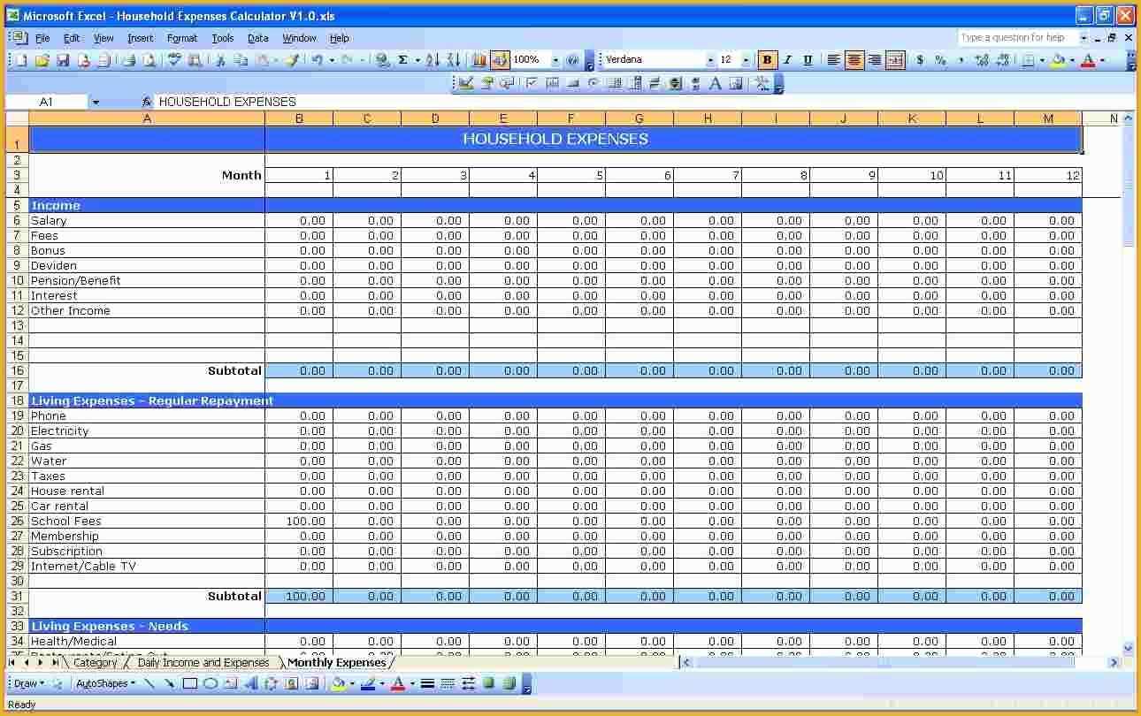 44 Monthly Bill Spreadsheet Template Free