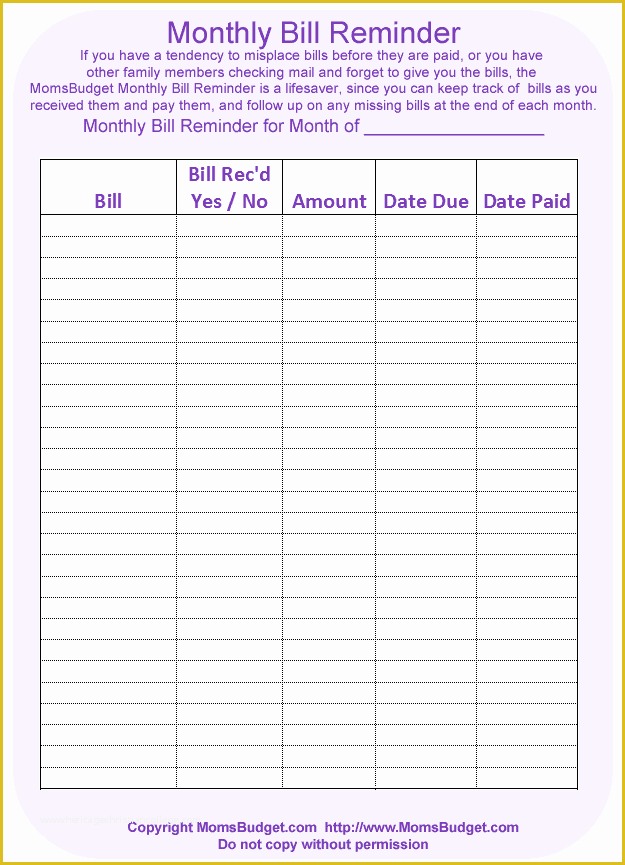 Monthly Bill Spreadsheet Template Free Of 7 Monthly Bill Spreadsheet