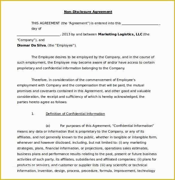 Nda Template Free Word Of 19 Word Non Disclosure Agreement Templates Free Download