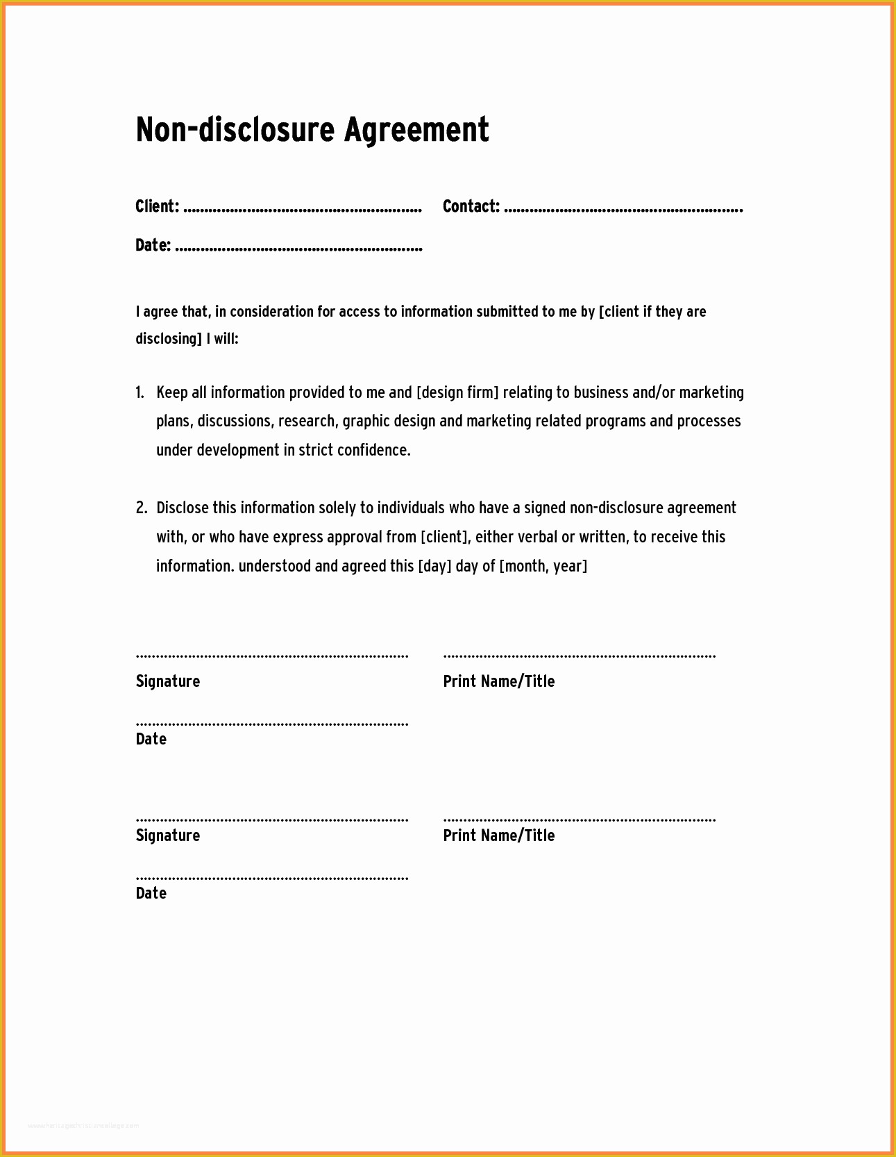 Nda Template Free Word Of 6 Non Disclosure and Confidentiality Agreement