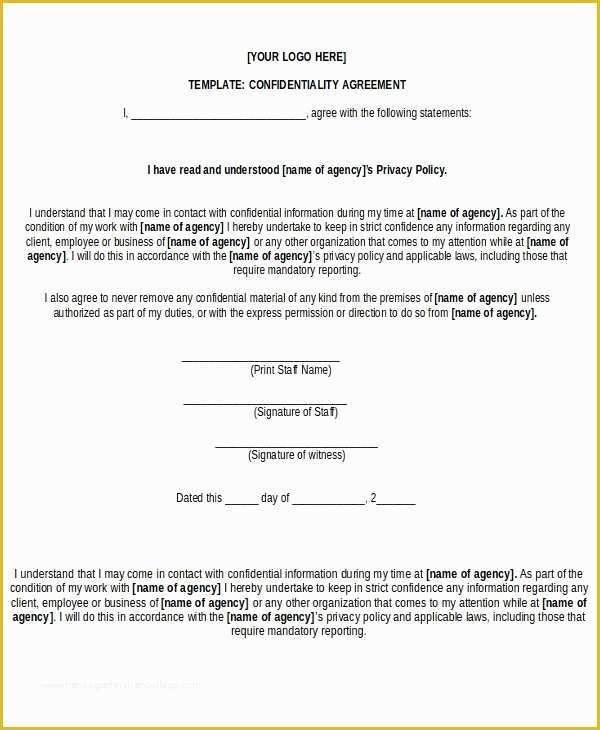 Nda Template Free Word Of Free Non Disclosure Agreement form – 10 Free Word Pdf