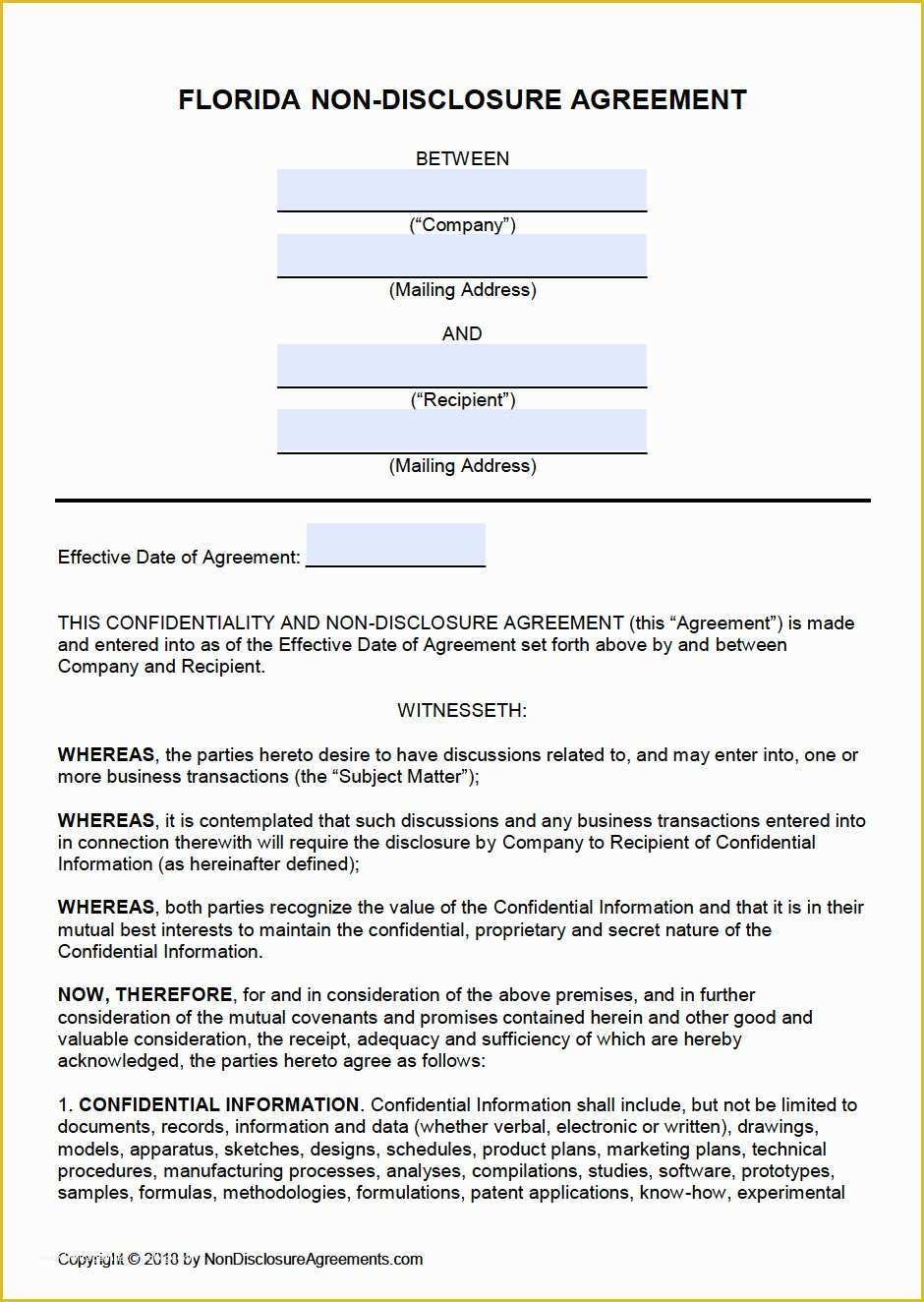 Nda Template Free Word Of Latest Nda Template Word for Free Florida Non Disclosure