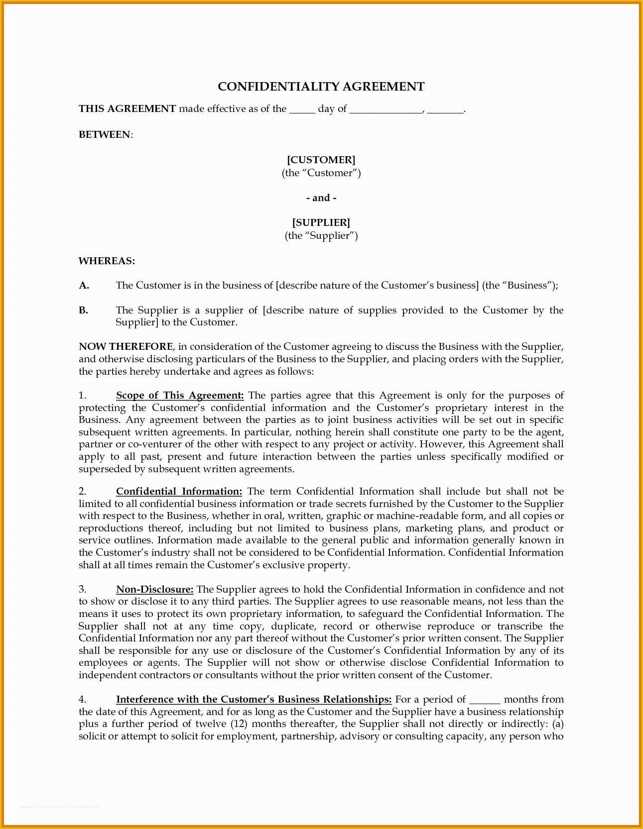 Nda Template Free Word Of Nda Confidentiality Agreement Template