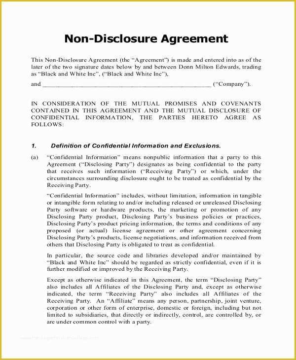 Nda Template Free Word Of Non Disclosure Agreement form – 9 Free Word Pdf