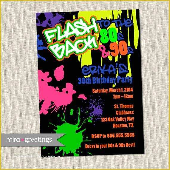 Neon Party Invitations Templates Free Of 80s Birthday Party Invitations 90s Neon Party by Miragreetings