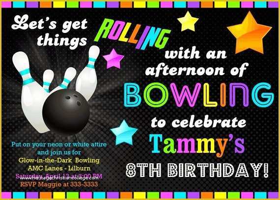Neon Party Invitations Templates Free Of Bowling Glow In the Dark Neon Birthday Party by