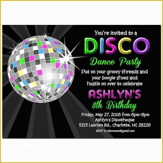 Neon Party Invitations Templates Free Of Disco Ball Neon Invitation Printable or Printed with Free