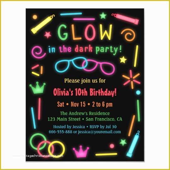 Neon Party Invitations Templates Free Of Faux Glow In the Dark Birthday Party Invitations