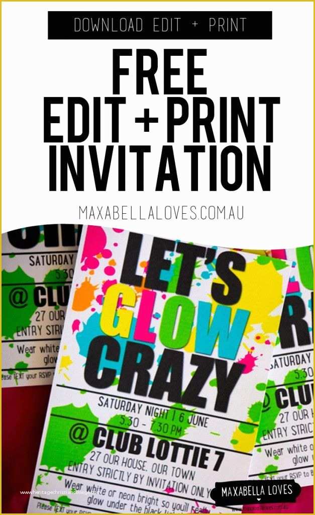 Neon Party Invitations Templates Free Of Free Glow Party Invitation Edit and Print