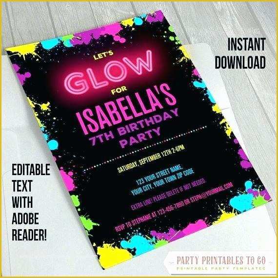 Neon Party Invitations Templates Free Of Glow In the Dark Invite Template Party Invitation Neon