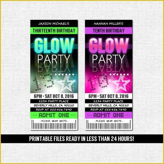 Neon Party Invitations Templates Free Of Glow Party Invitations Ticket Style Neon Birthday by