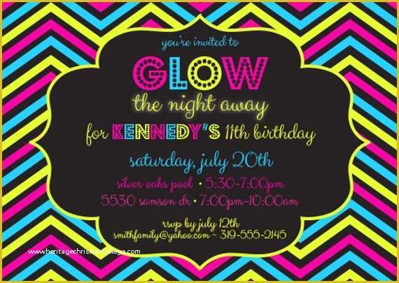Neon Party Invitations Templates Free Of Items Similar to Glow Party 5 X 7 Printable Invitation On Etsy