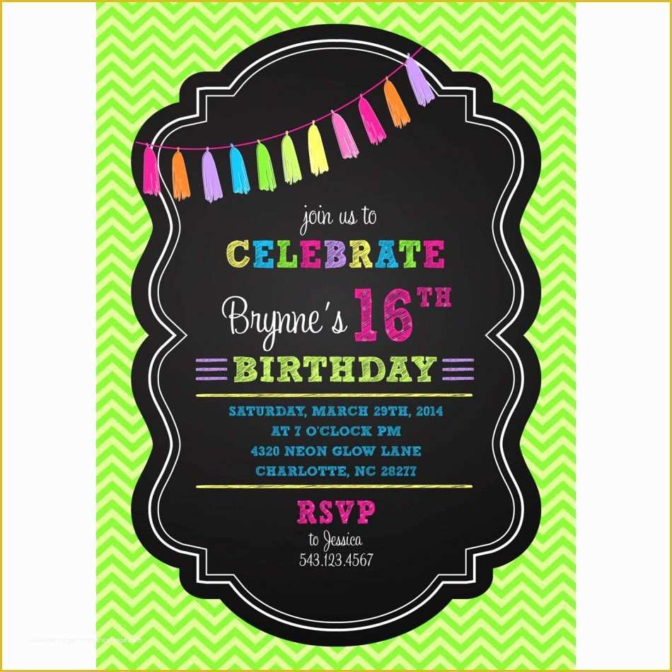 Neon Party Invitations Templates Free Of Neon Birthday Invitation Templates
