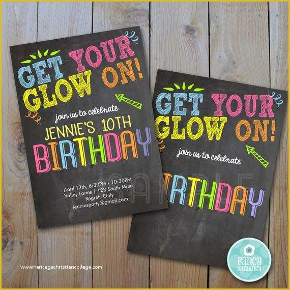 Neon Party Invitations Templates Free Of Neon Birthday Printable Invitation Instant Download