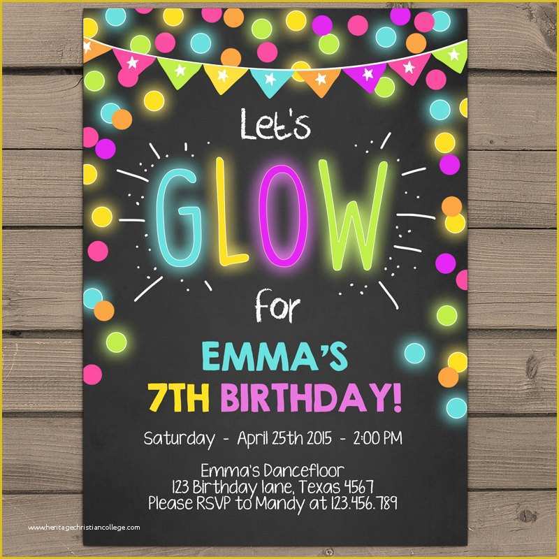Neon Party Invitations Templates Free Of Neon Glow Party Invitation Glow Birthday Invitation Glow In