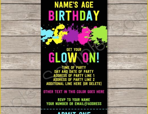 Neon Party Invitations Templates Free Of Neon Glow Party Ticket Invitation Template