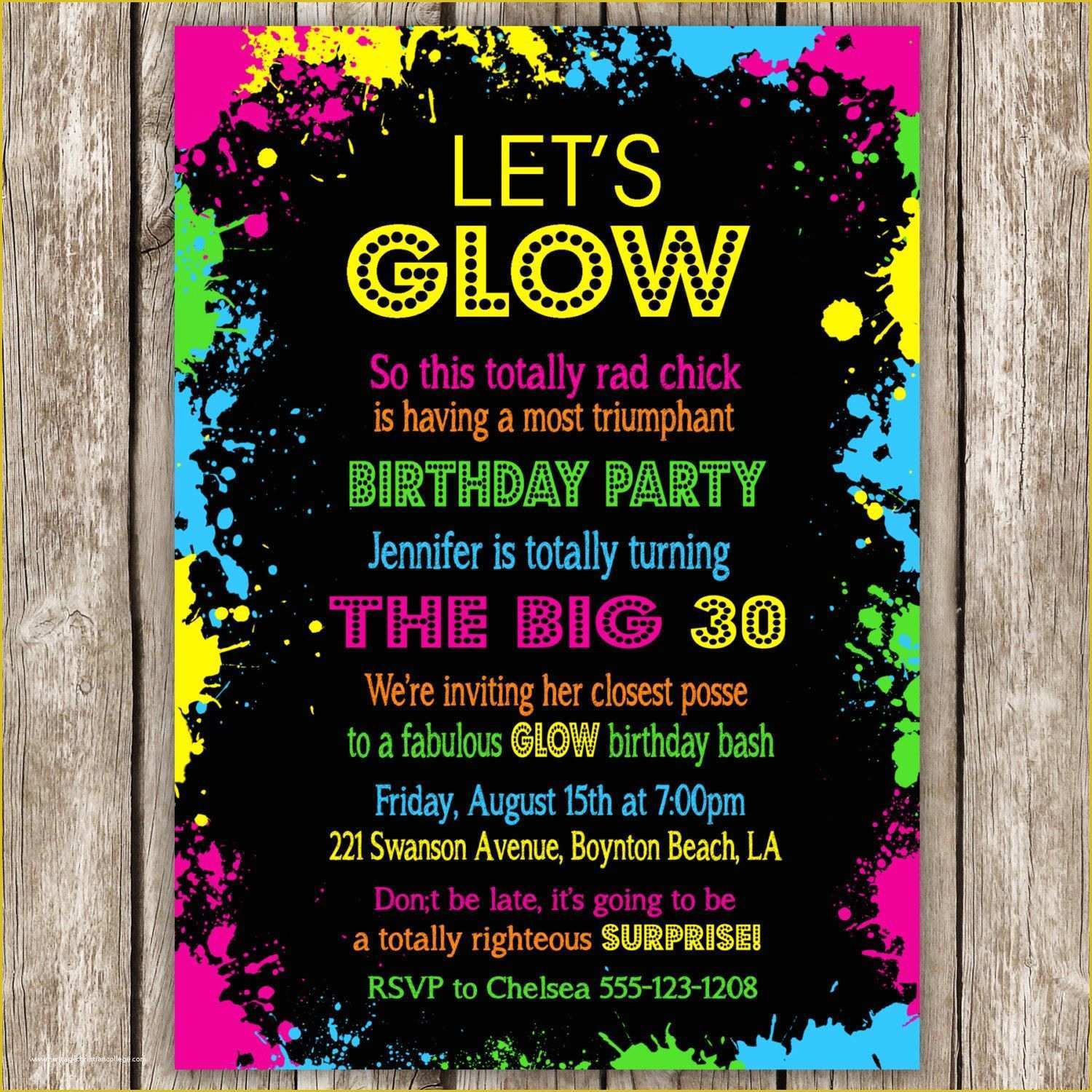 Neon Party Invitations Templates Free Of Neon Party Invitation Wording