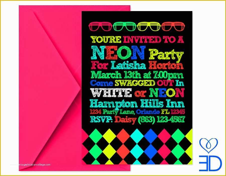 Neon Party Invitations Templates Free Of Neon Party Invitations Template