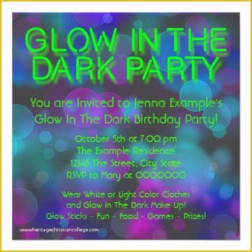 Neon Party Invitations Templates Free Of Personalized Glow In the Dark Invitations