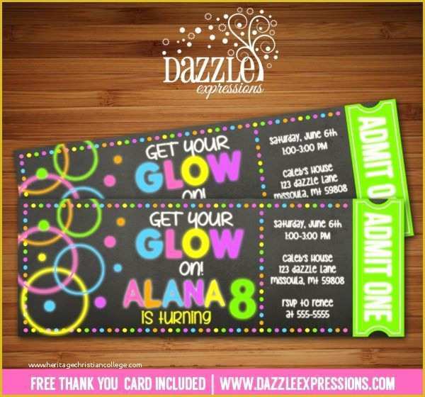 Neon Party Invitations Templates Free Of Printable Chalkboard Glow In the Dark Ticket Birthday