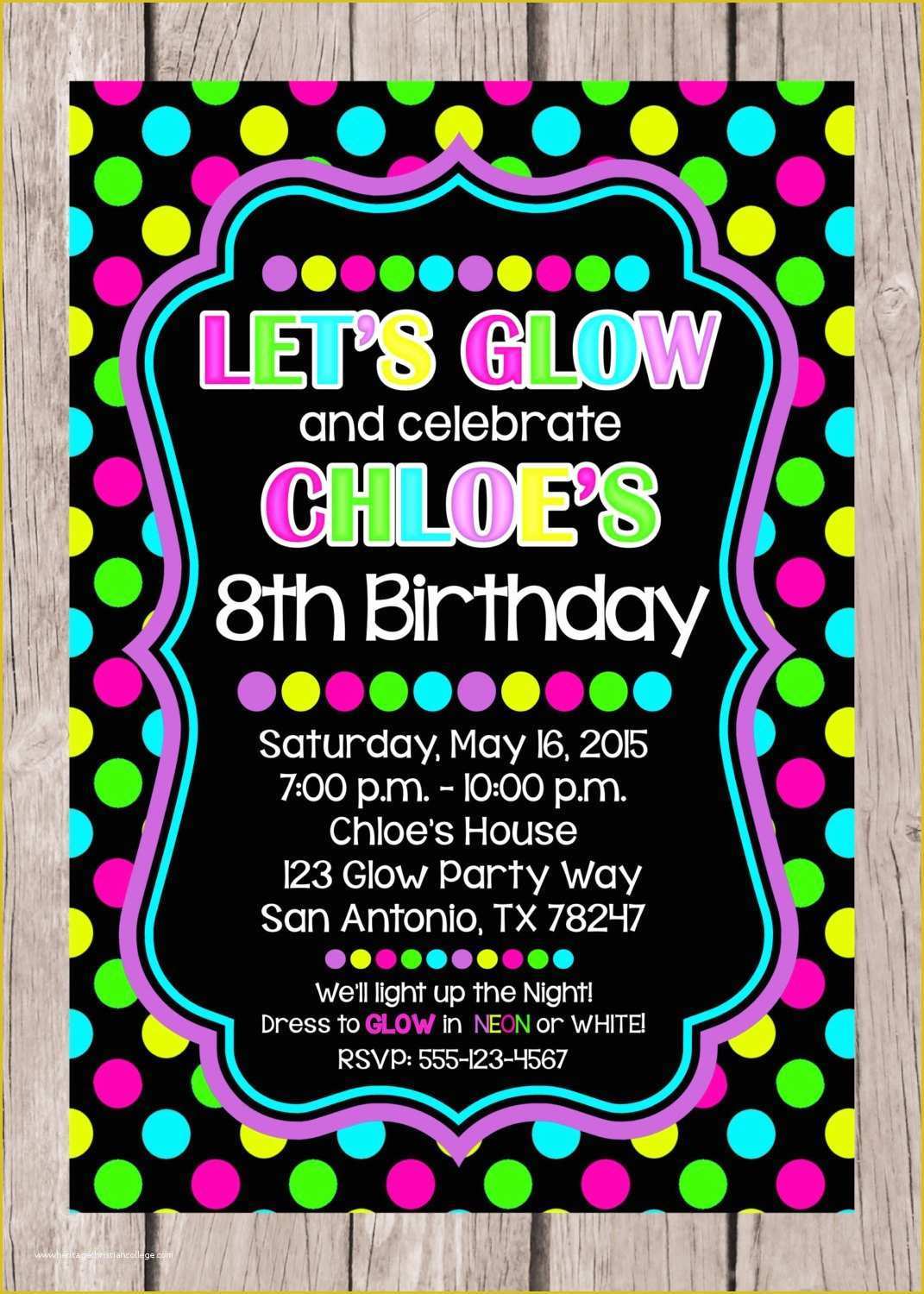 Neon Party Invitations Templates Free Of Printable Glow Birthday Party Invitation Neon Polka Dots