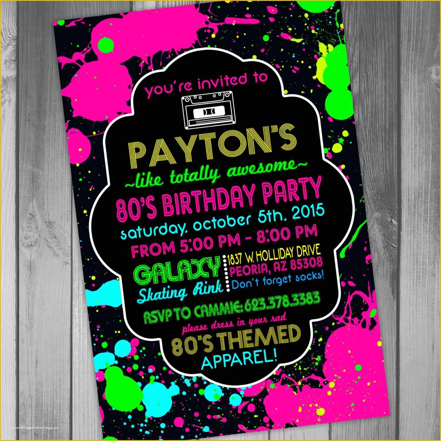 Neon Party Invitations Templates Free Of Skating Birthday Party Invitations Neon Party Invitations
