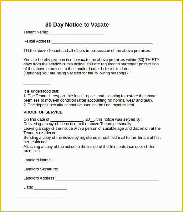 Notice to Vacate Template Free Of 10 Sample Notice to Vacate Letters – Pdf Word