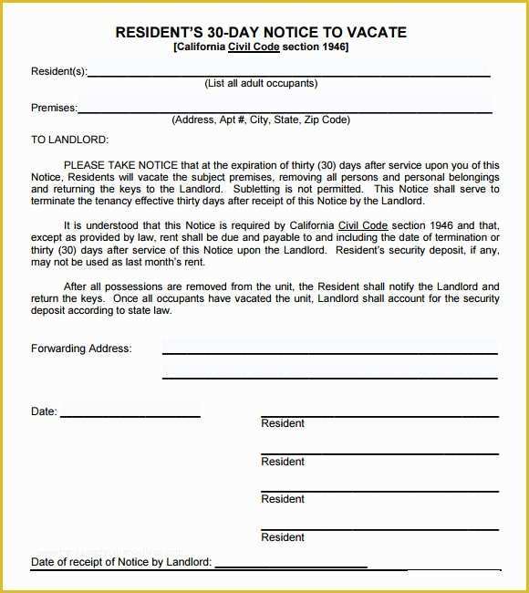 Notice to Vacate Template Free Of 30 Day Notice Template 9 Download Free Documents In Pdf