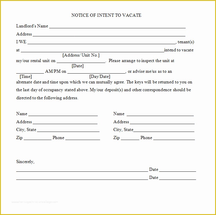 Notice to Vacate Template Free Of 45 Eviction Notice Templates & Lease Termination Letters