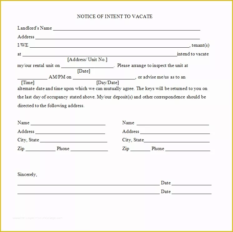 Notice to Vacate Template Free Of 45 Eviction Notice Templates & Lease Termination Letters