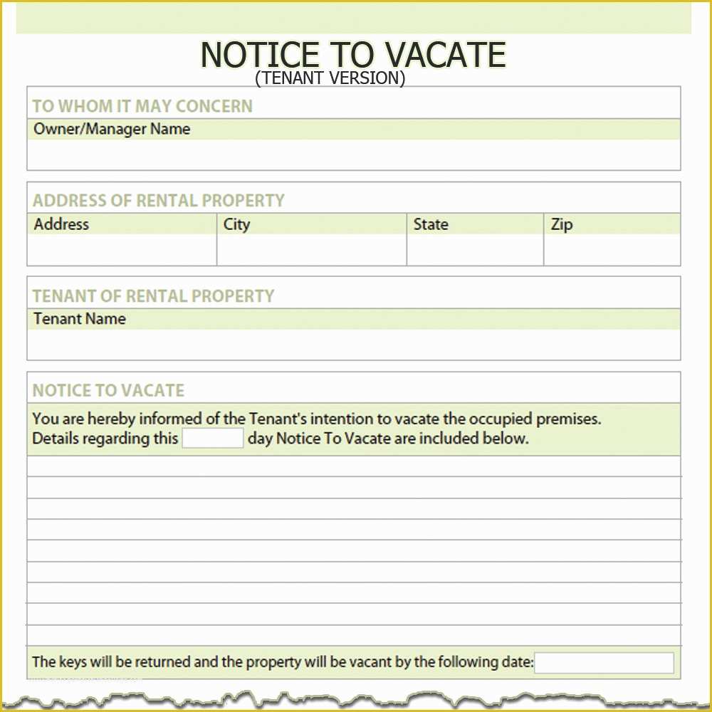 Notice to Vacate Template Free Of California Tenant Notice to Vacate
