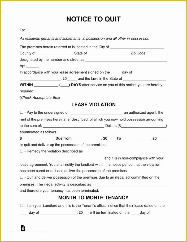 Notice to Vacate Template Free Of Free Eviction Notice forms Notices to Quit Pdf