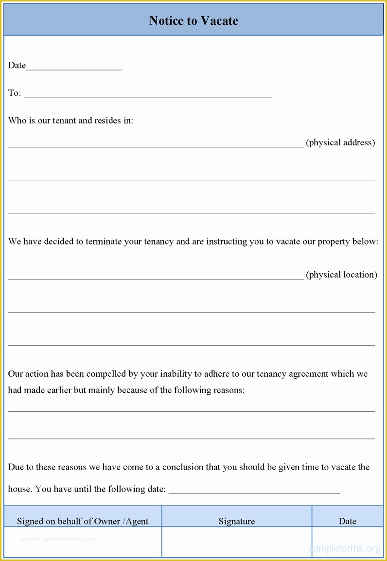 Notice to Vacate Template Free Of Free Printable Intent to Vacate Letter Template Vacate