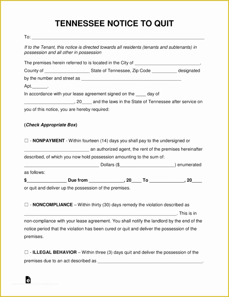 Notice to Vacate Template Free Of Free Tennessee Eviction Notice forms
