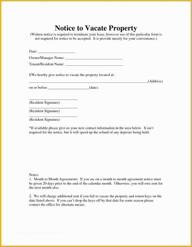 Notice to Vacate Template Free Of Landlord Notice to Vacate