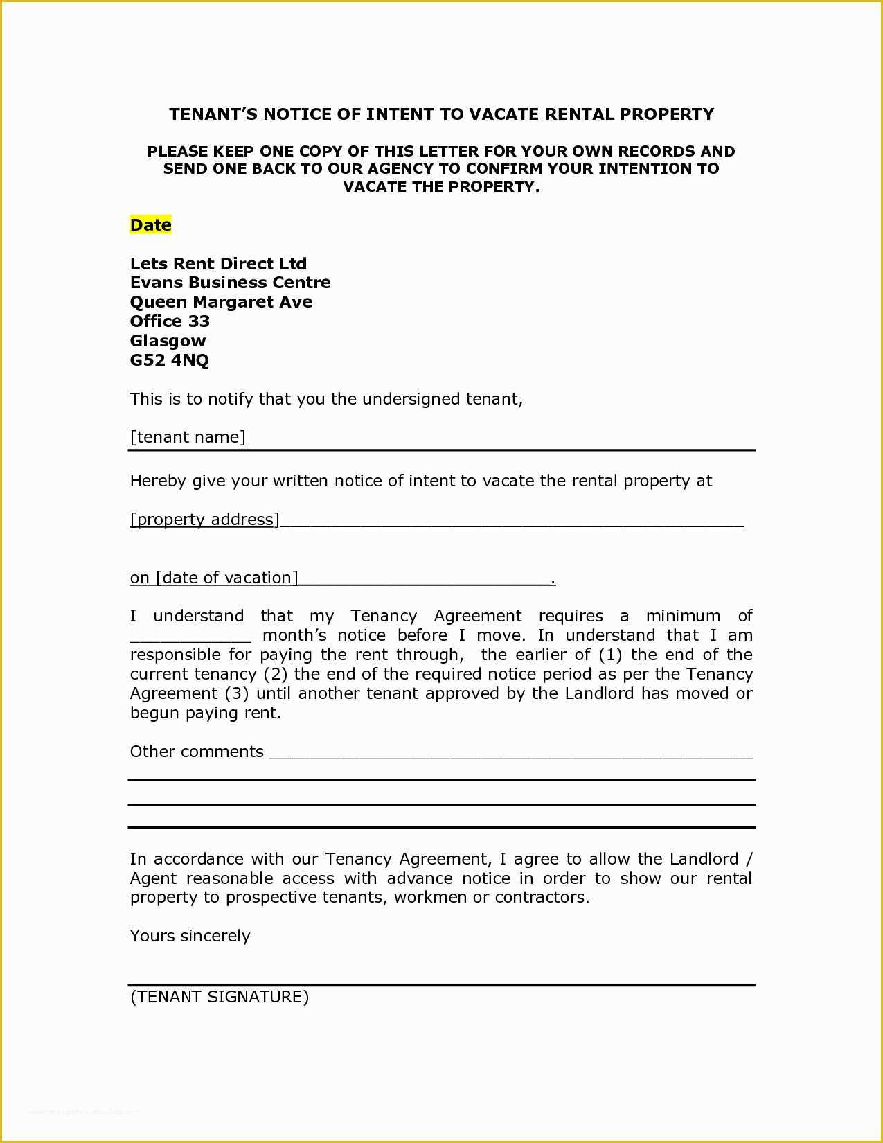 Notice to Vacate Template Free Of Notice to Vacate Letter to Tenant Template Collection